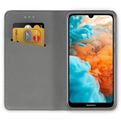   Кожен калъф тефтер и стойка Magnetic FLEXI Book Style за Huawei Y6 2019 син 
